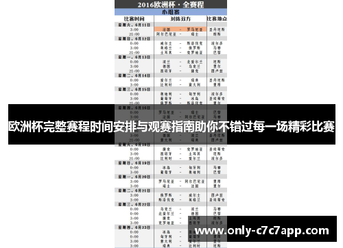 欧洲杯完整赛程时间安排与观赛指南助你不错过每一场精彩比赛